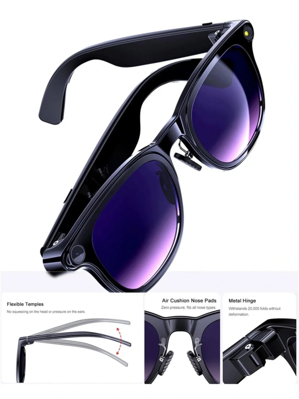 AI smart Glasses with camera, 8MP HD Bluetooth camera glasses 1080P video record